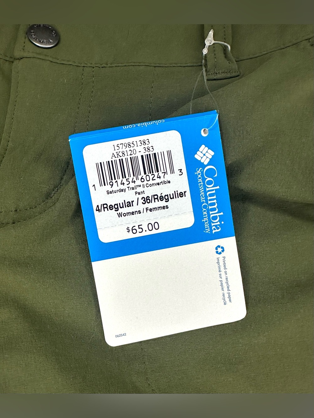 NWT Columbia Women’s Saturday Trail II Convertible Pants Green Size 4 - Picture 4 of 10